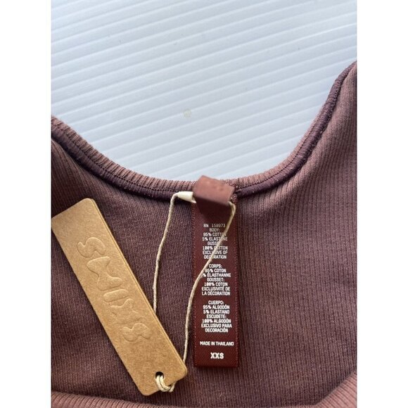 Skims Cotton Ribbed Sleeveless Scoop Neck Stretchy Bodysuit Garnet Size XXS - Picture 4 of 11